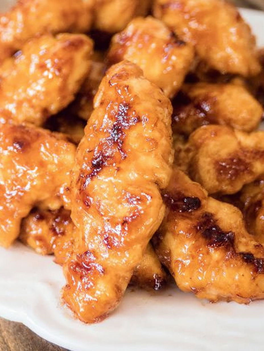 A plate of brown sugar pineapple chicken.
