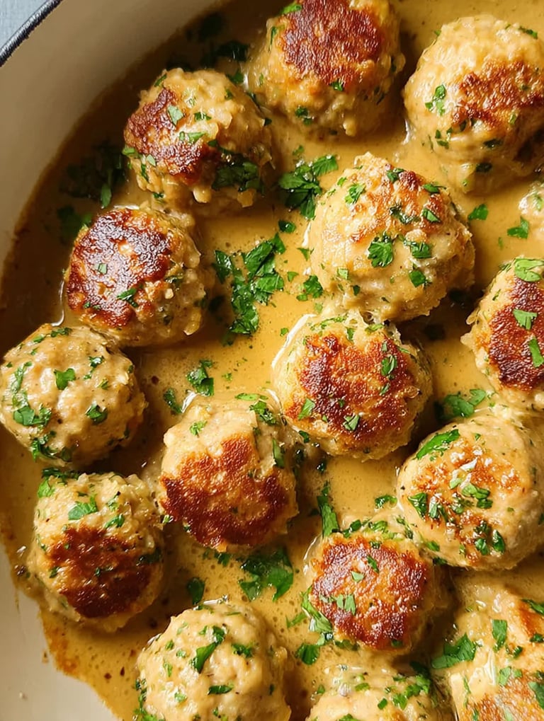 Meatballs in a bowl of sauce.