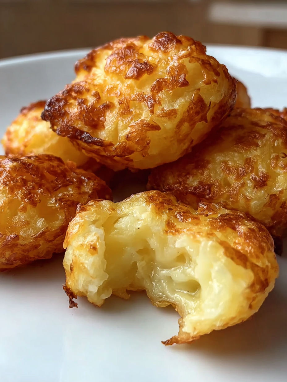 Crispy mashed potato cheese puffs on a plate.