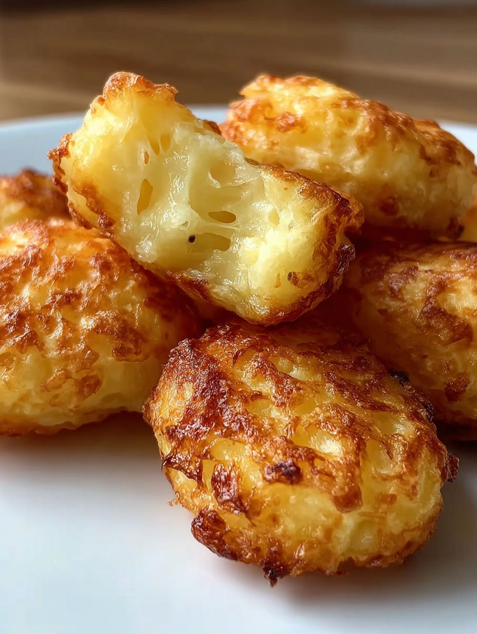 Crispy mashed potato cheese puffs on a plate.