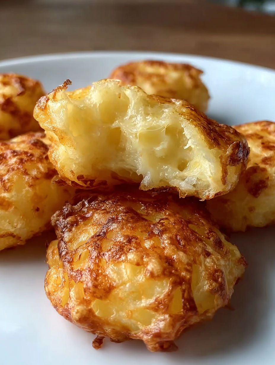 Crispy mashed potato cheese puffs on a plate.