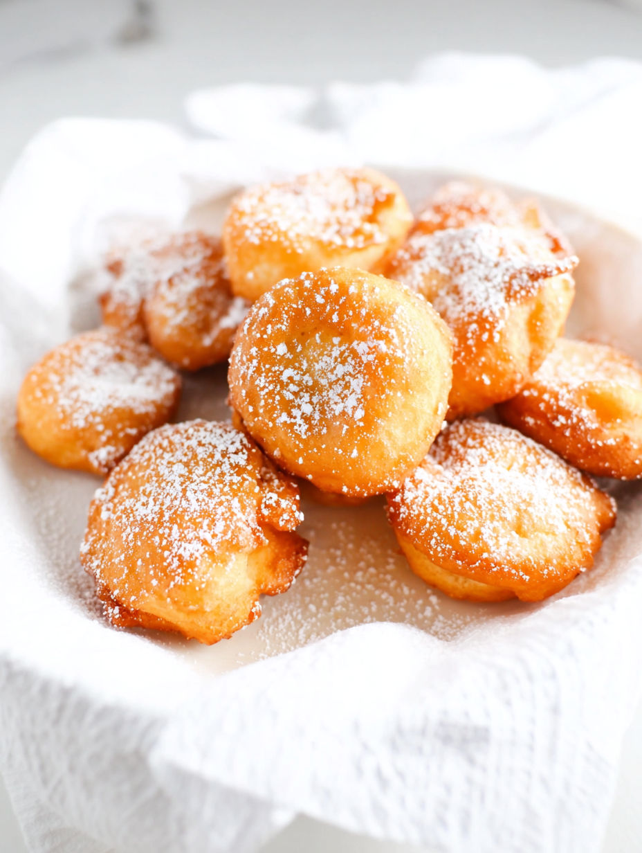 A plate of powdered donuts.