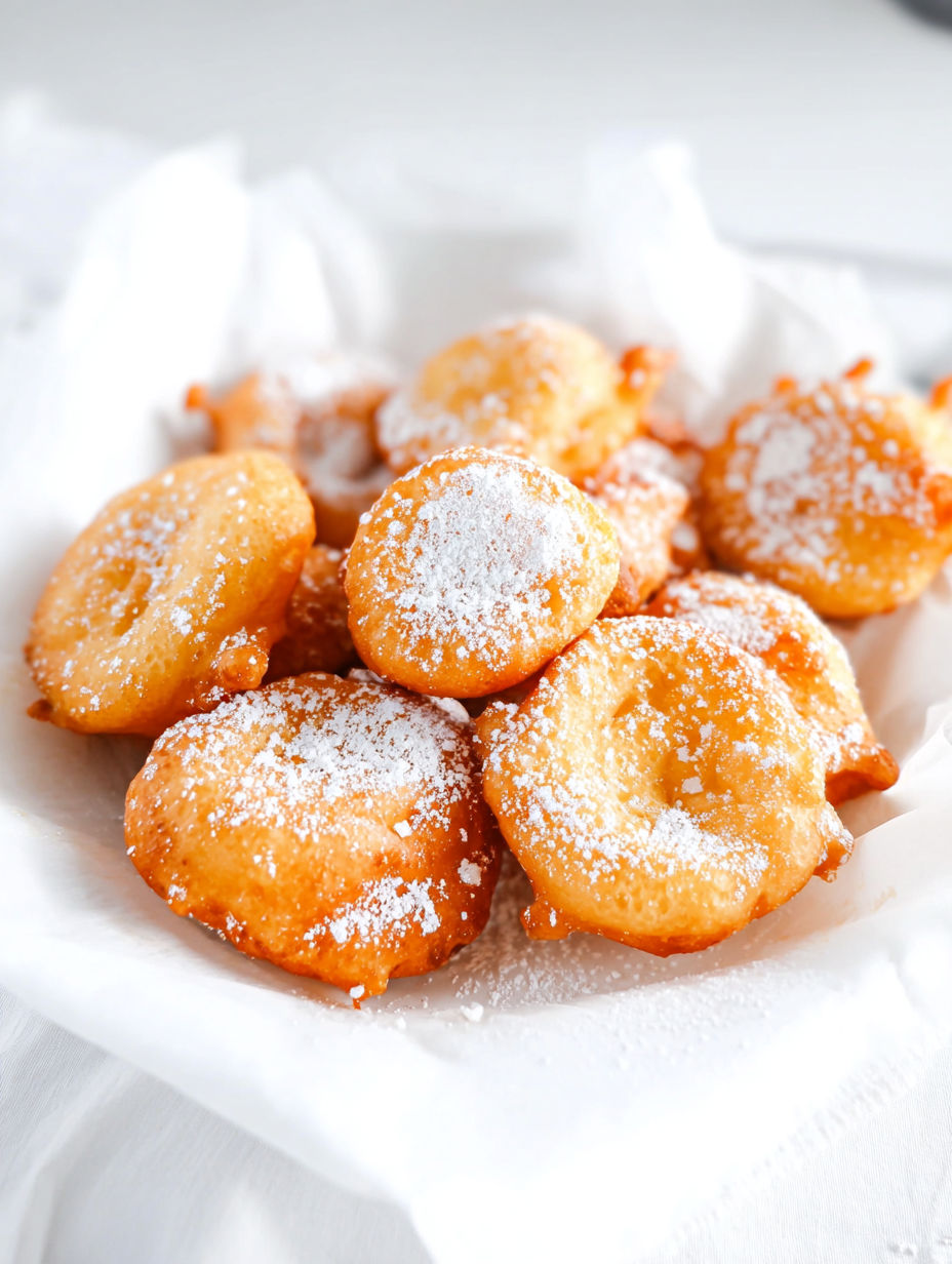 A plate of powdered donuts.