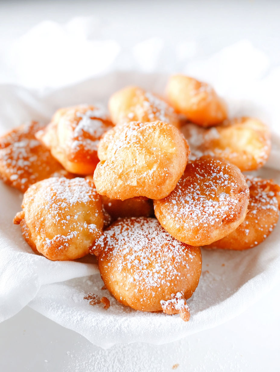 A plate of powdered donuts.