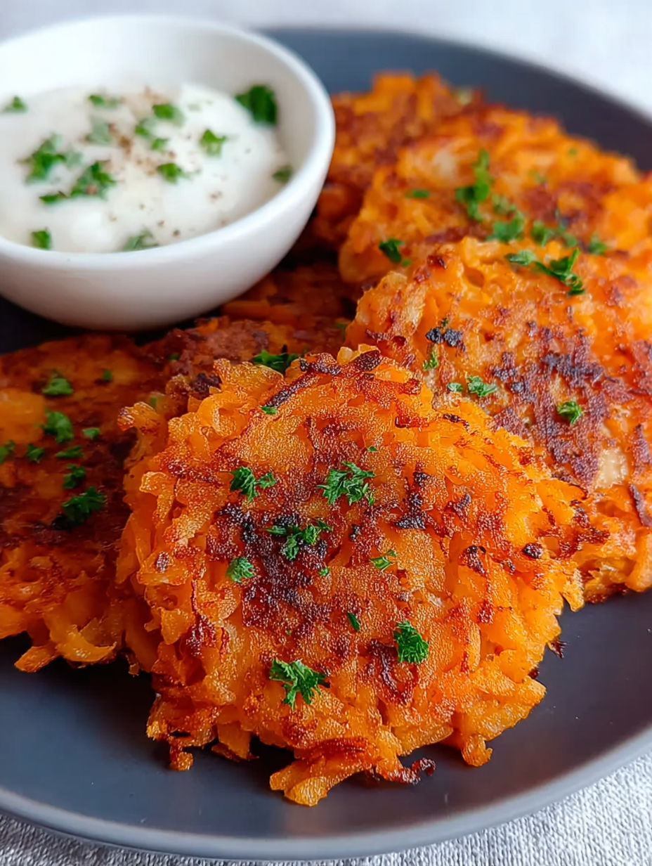A plate of sweet potato hash browns.