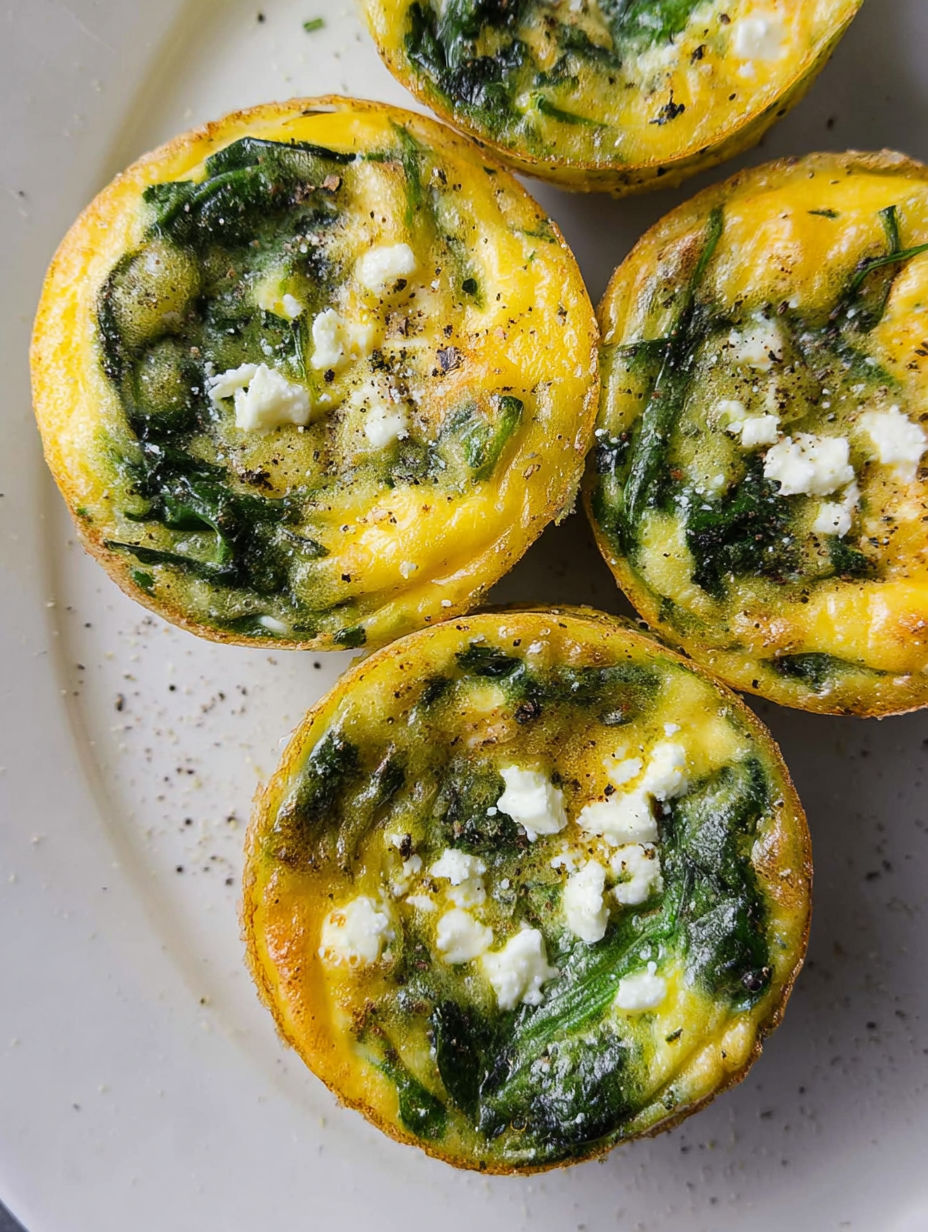 Three spinach and feta muffins on a plate.
