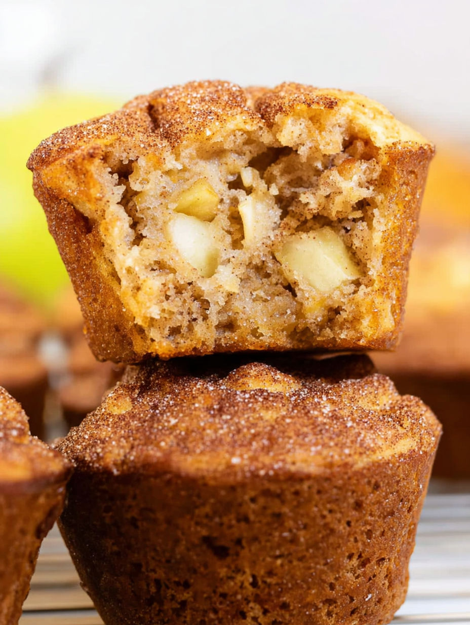 A close up of a cinnamon apple muffin.