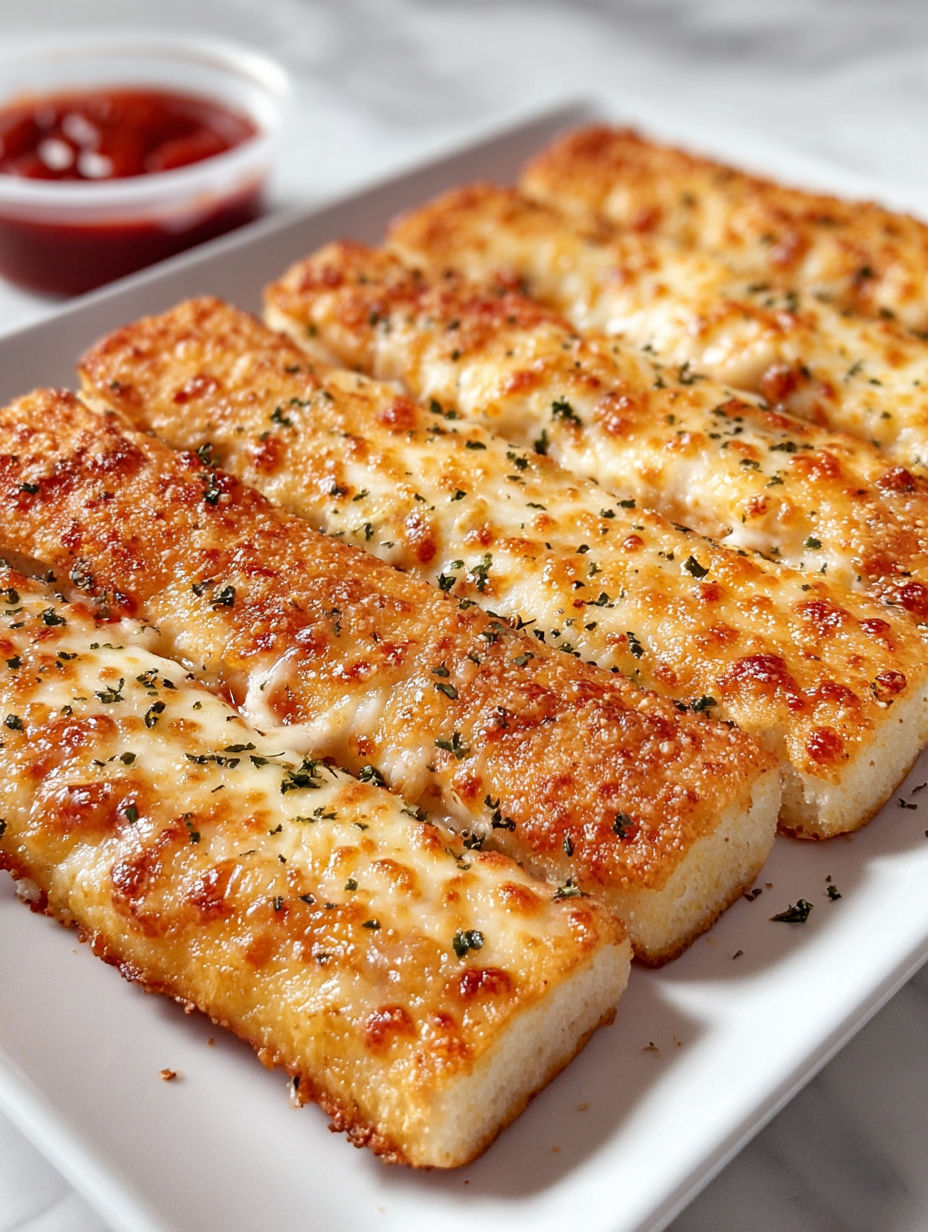 A plate of cheese sticks from Pizza Hut.