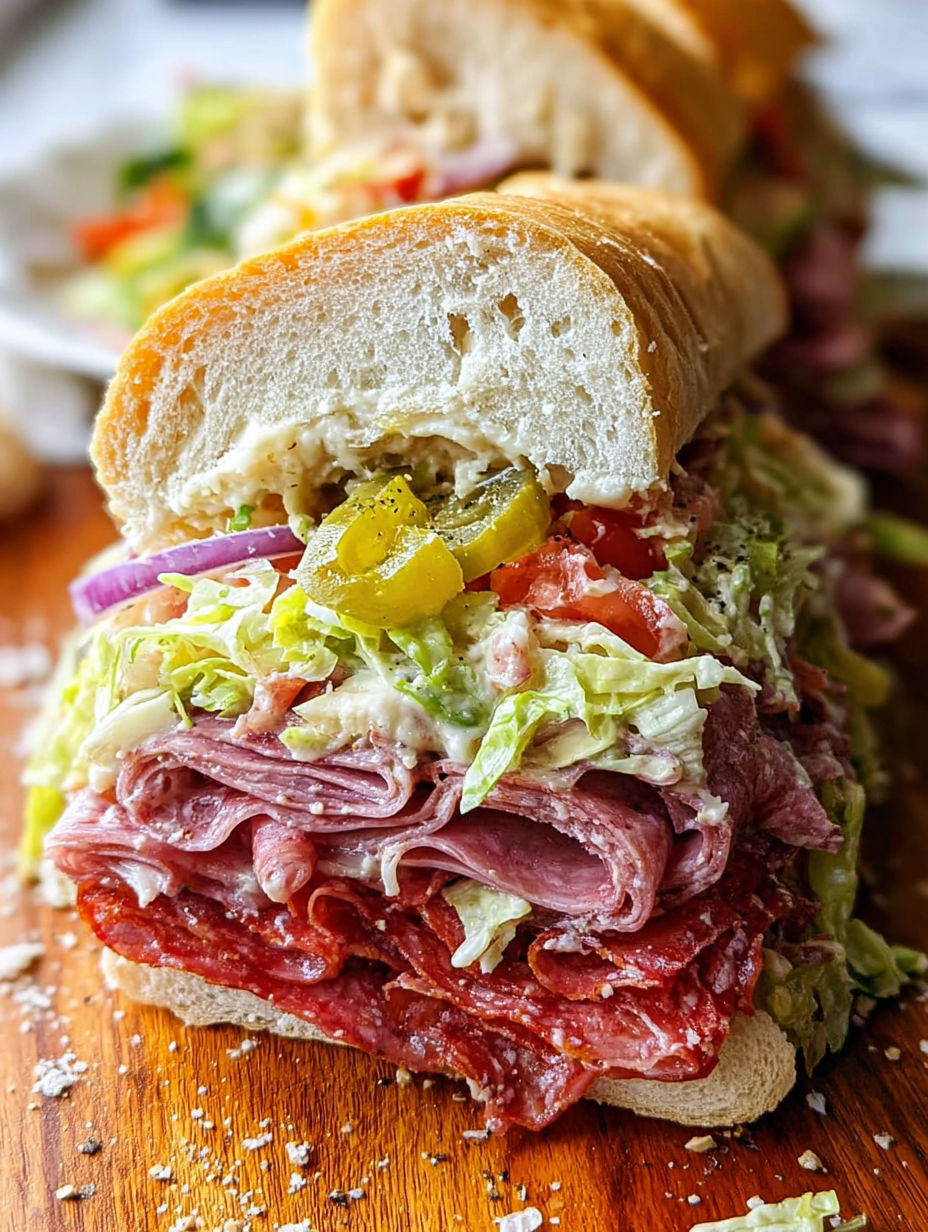 A close up of a sandwich with lettuce, tomatoes, and peppers.