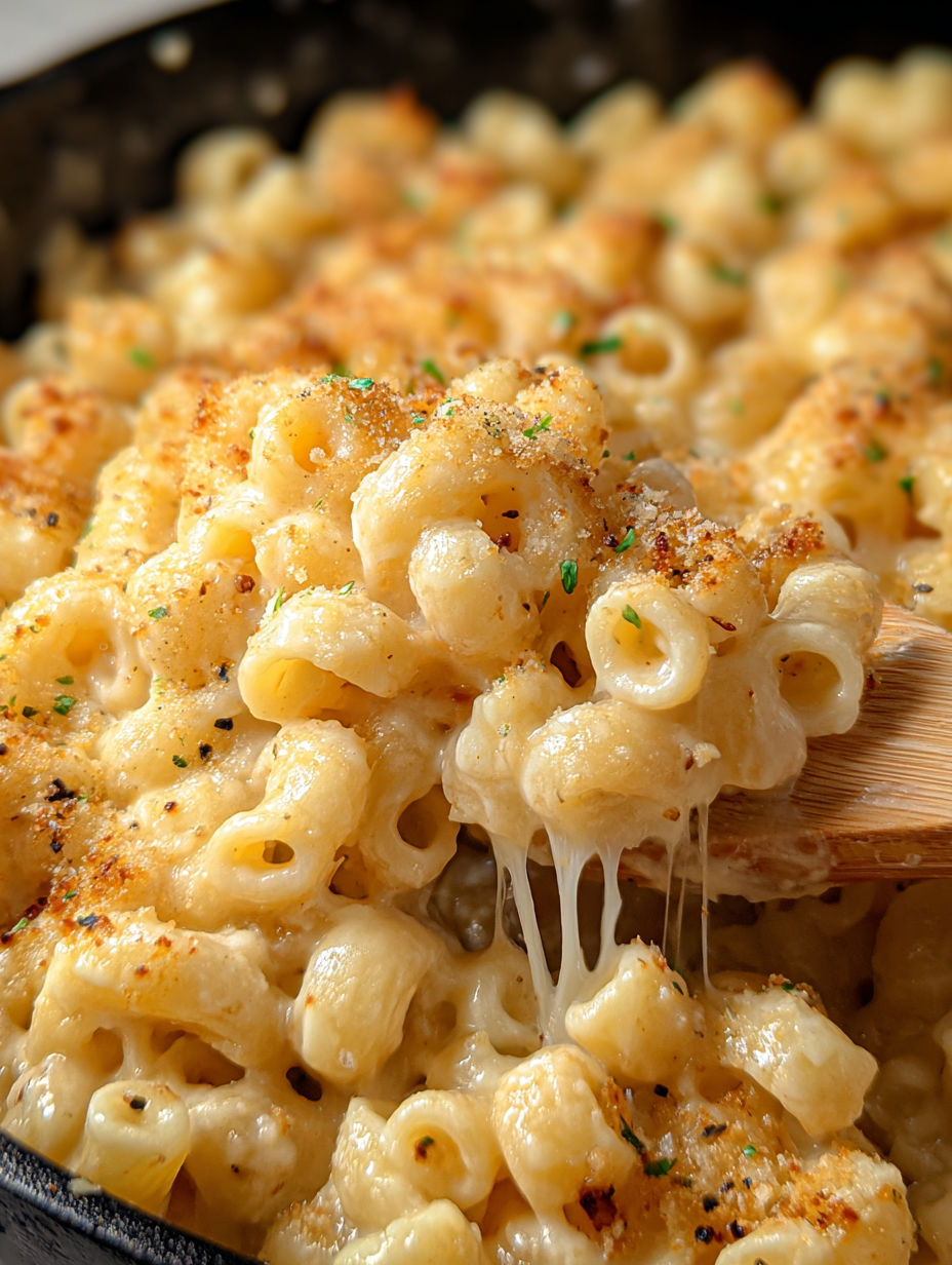 A close up of a spoon in a bowl of macaroni and cheese.