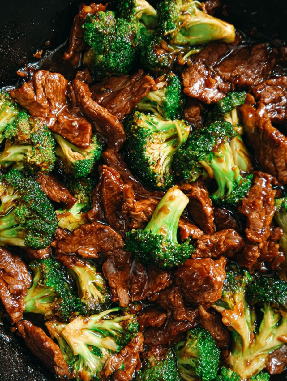 A close up of Chinese beef and broccoli.