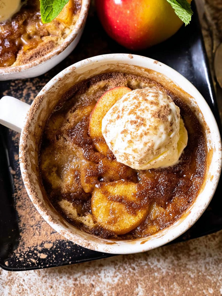 A bowl of buttery apple spice mug cake.