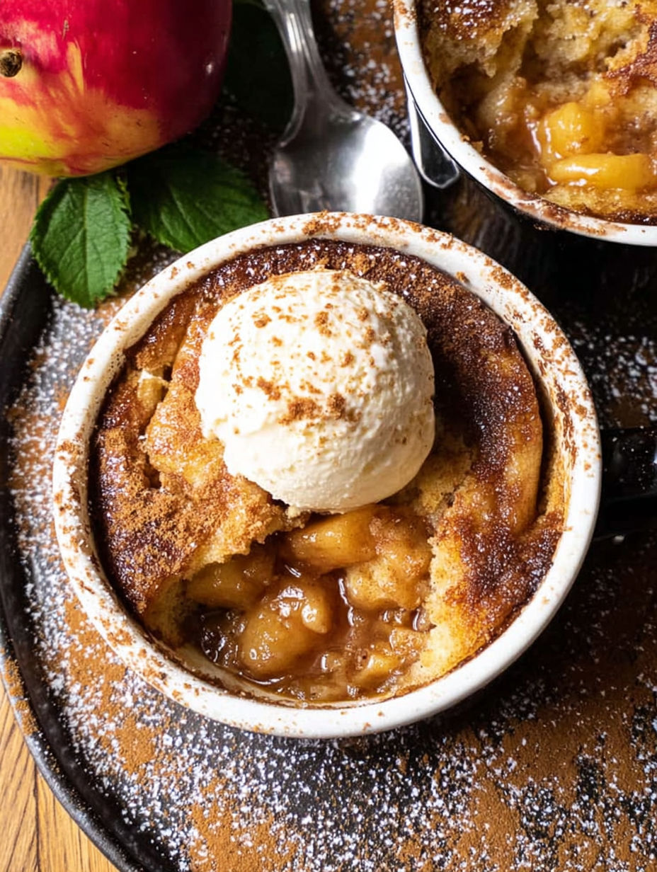A bowl of buttery apple spice mug cake.