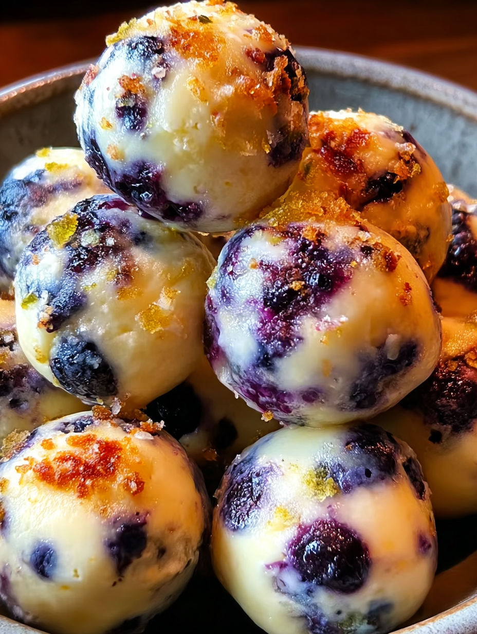 A stack of blueberry cottage cheese protein bites.