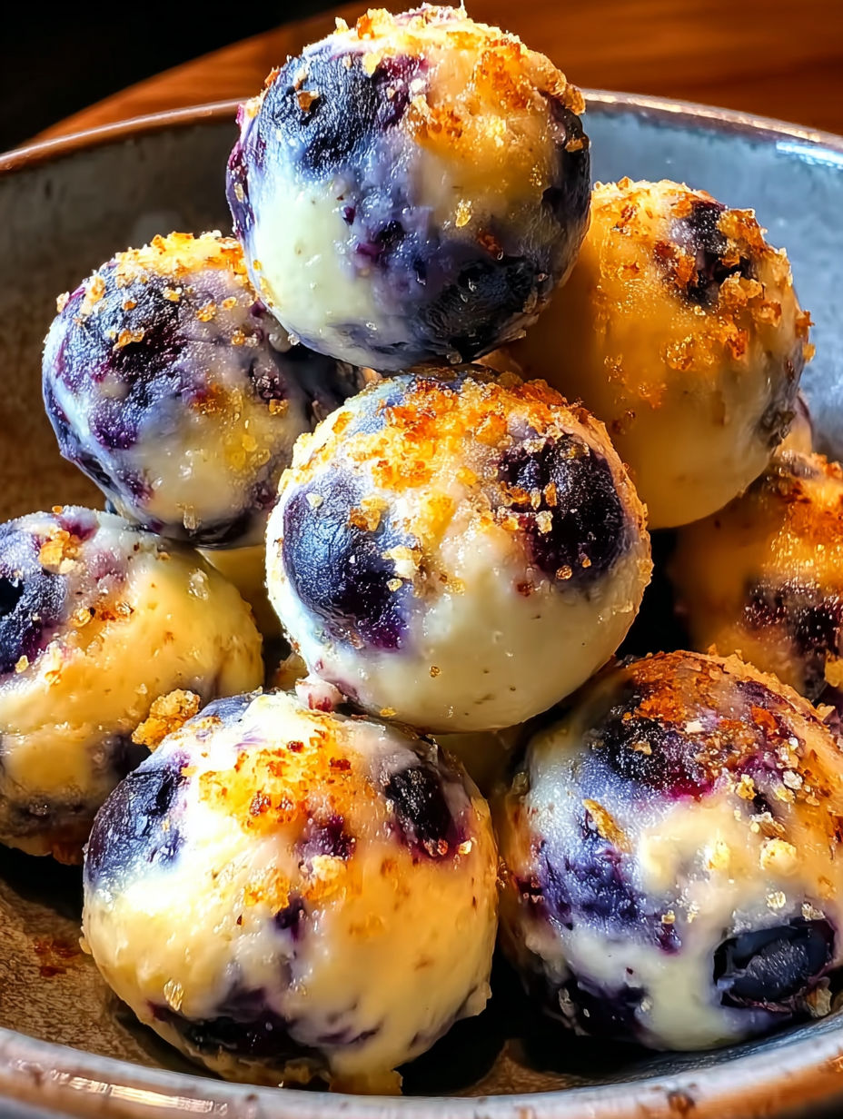 A bowl of blueberry cottage cheese protein bites.