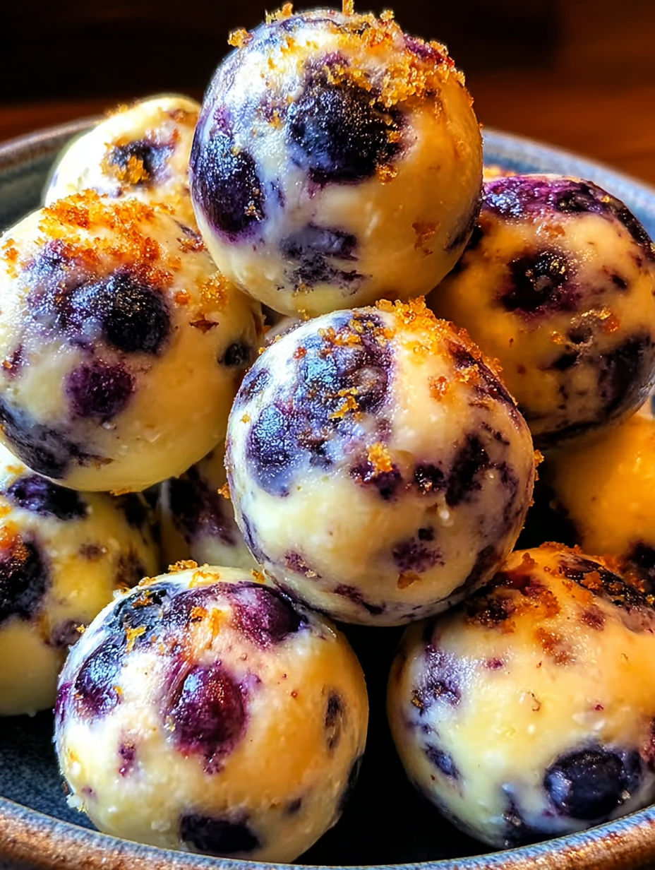 A stack of blueberry cottage cheese protein bites.