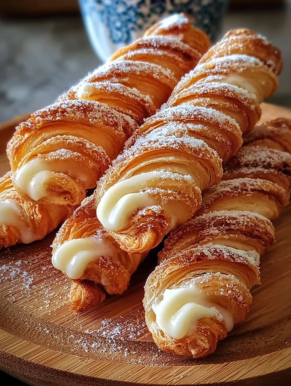 Homemade cinnamon twists on a wooden board.