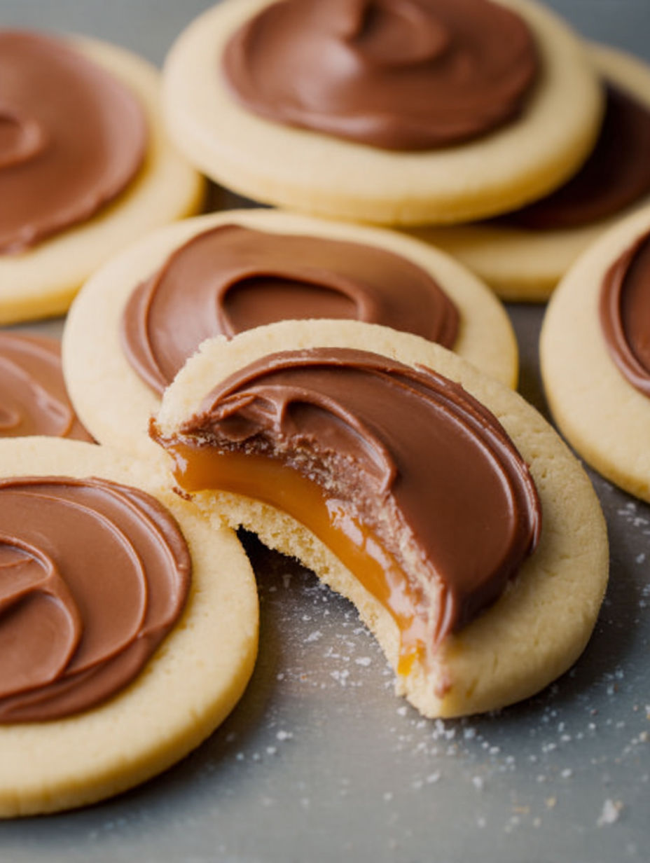 Close-up of a Twix cookie cup with a bite missing