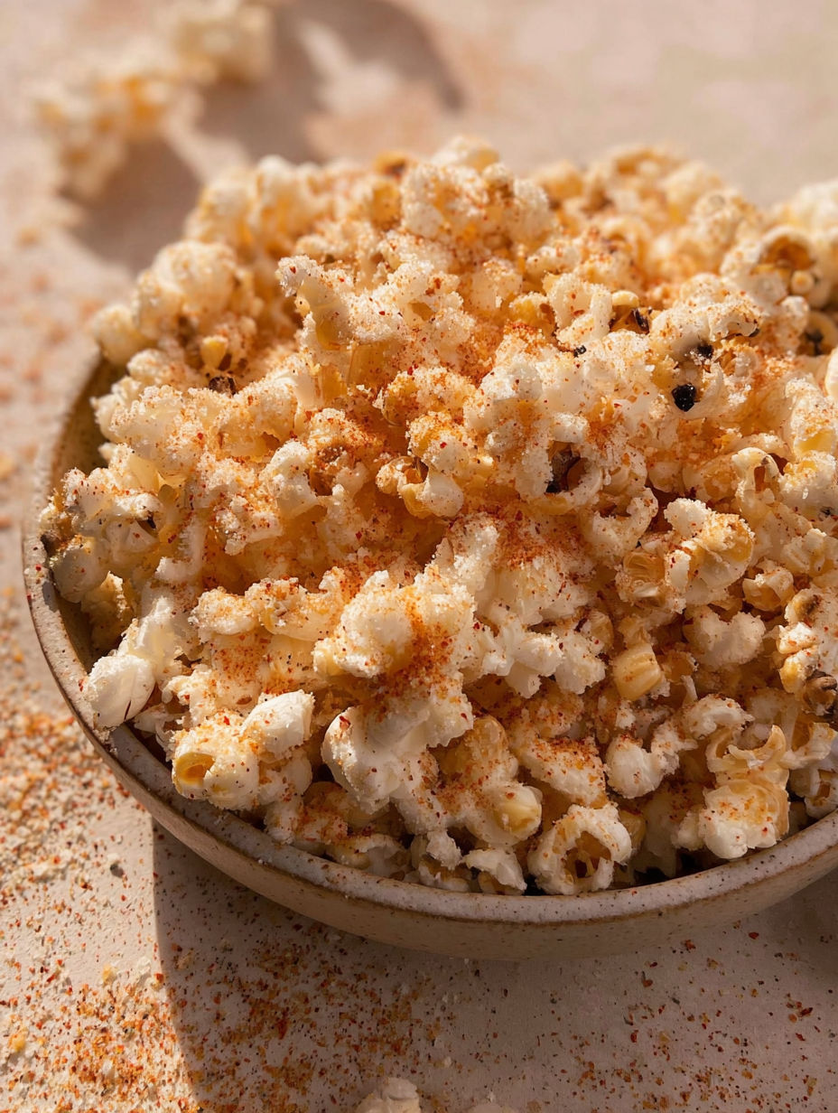 A bowl of popcorn with garlic and Parmesan cheese.