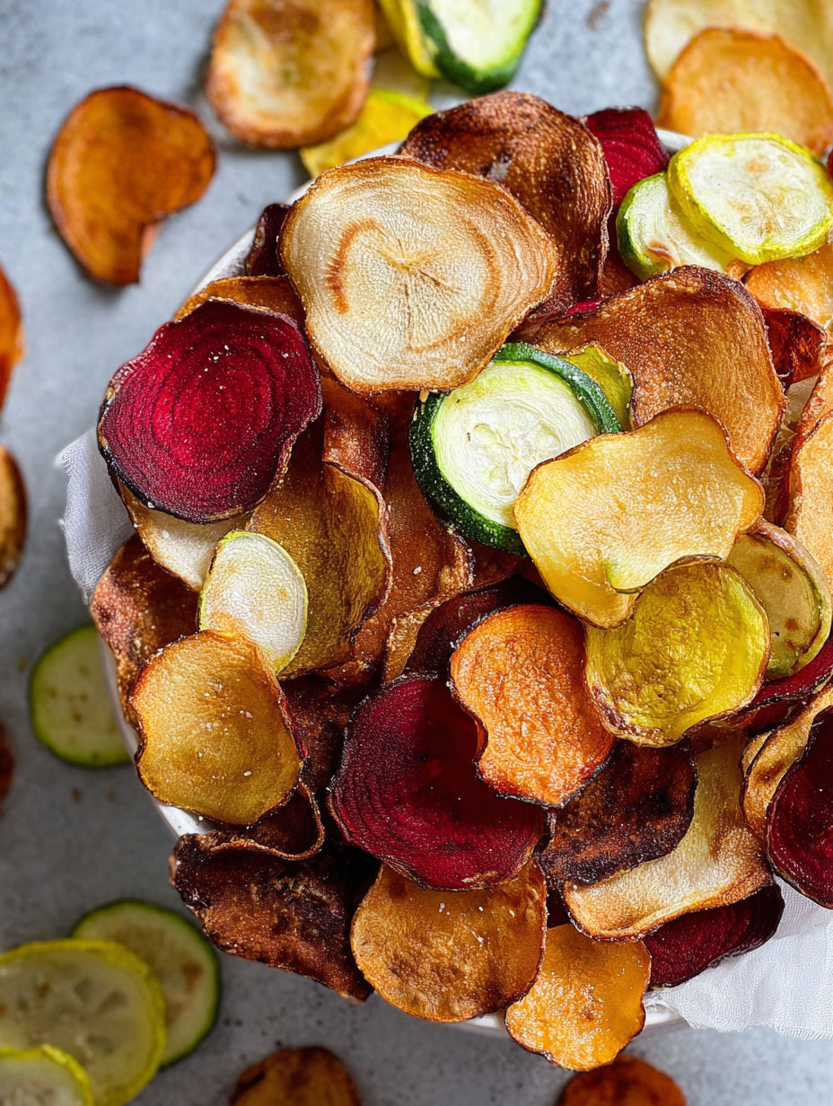 A bowl of crispy baked vegetable chips.