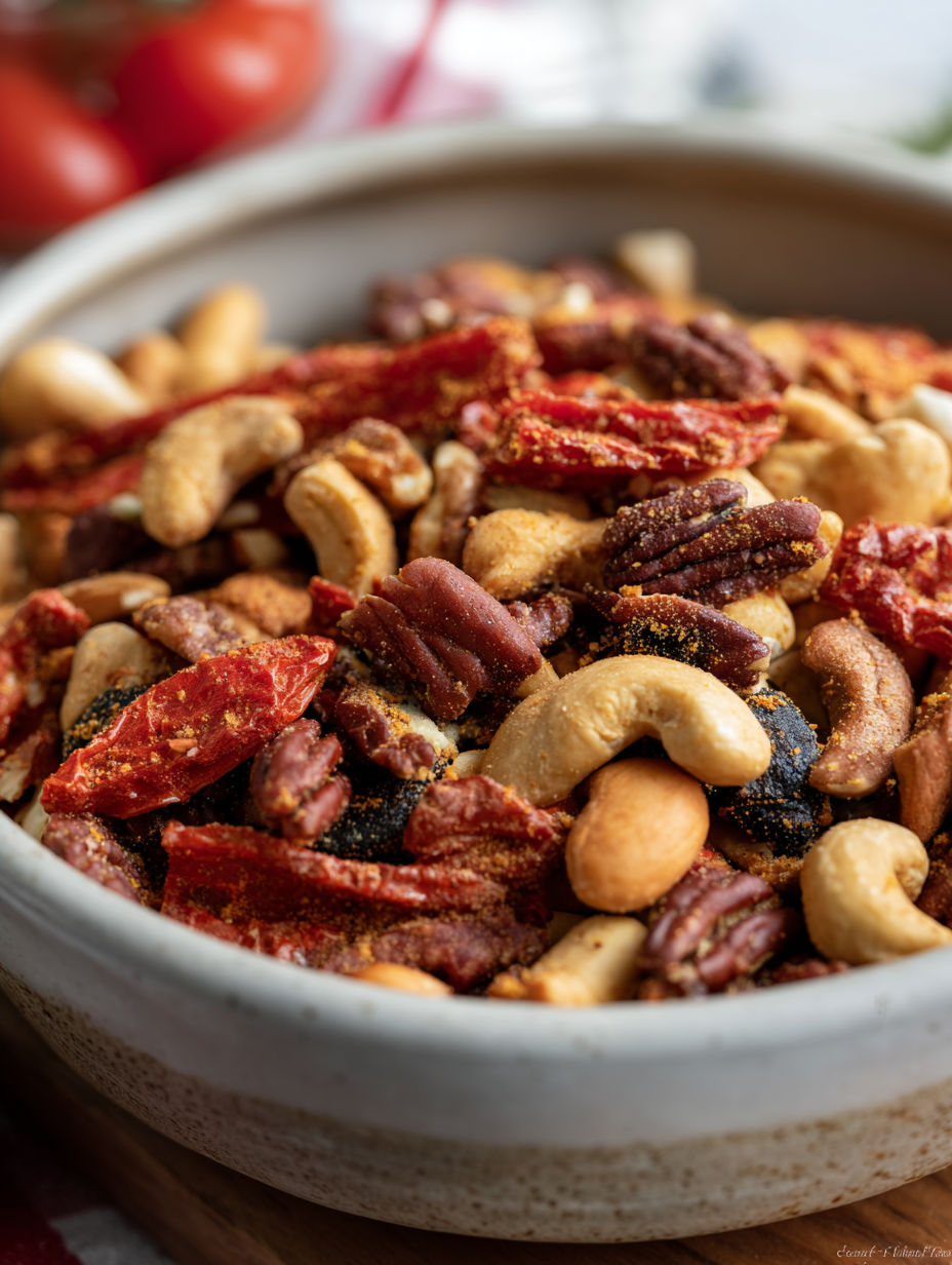 A bowl filled with mixed nuts and dried fruits.