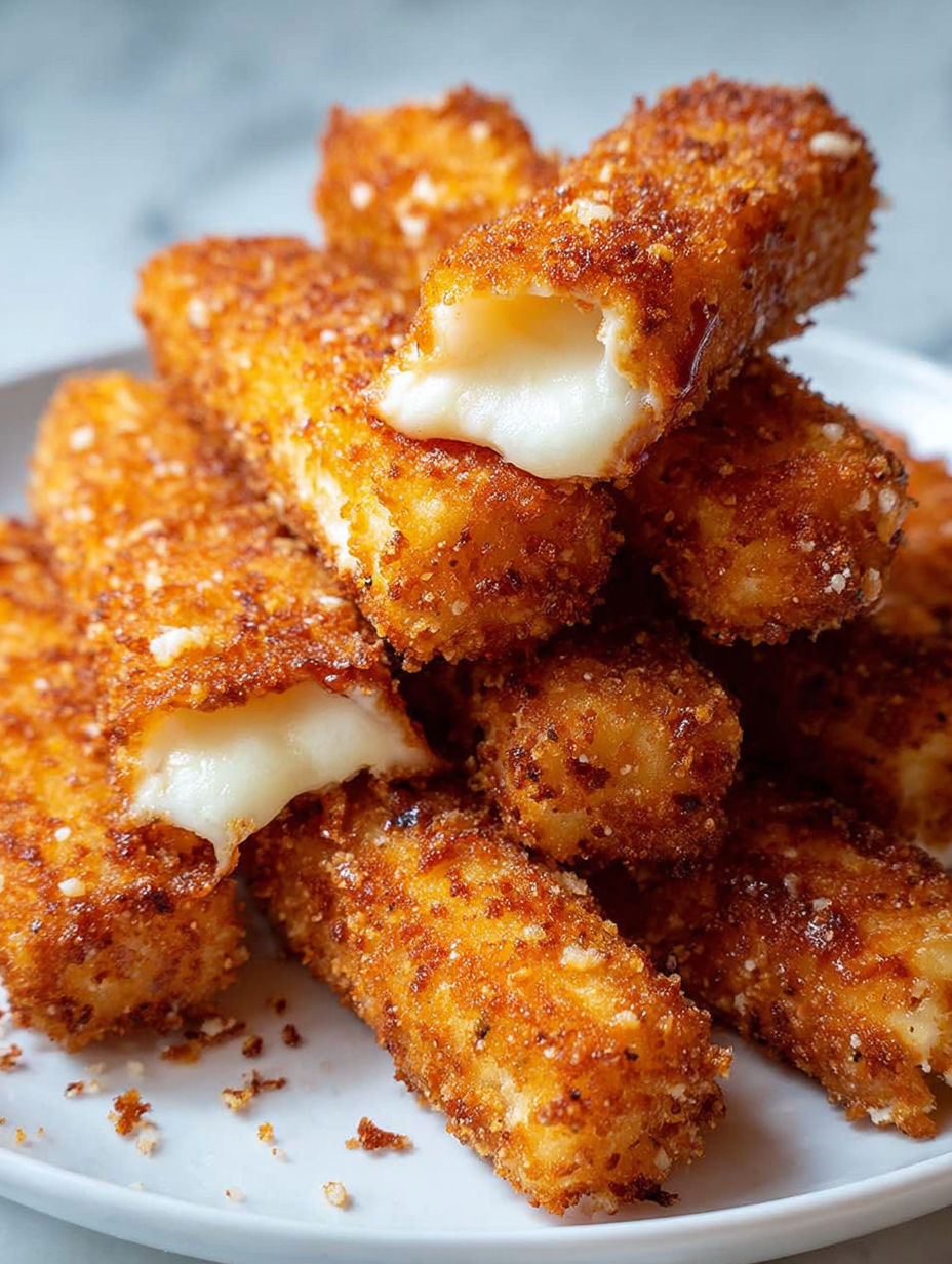Plate with mozzarella sticks.