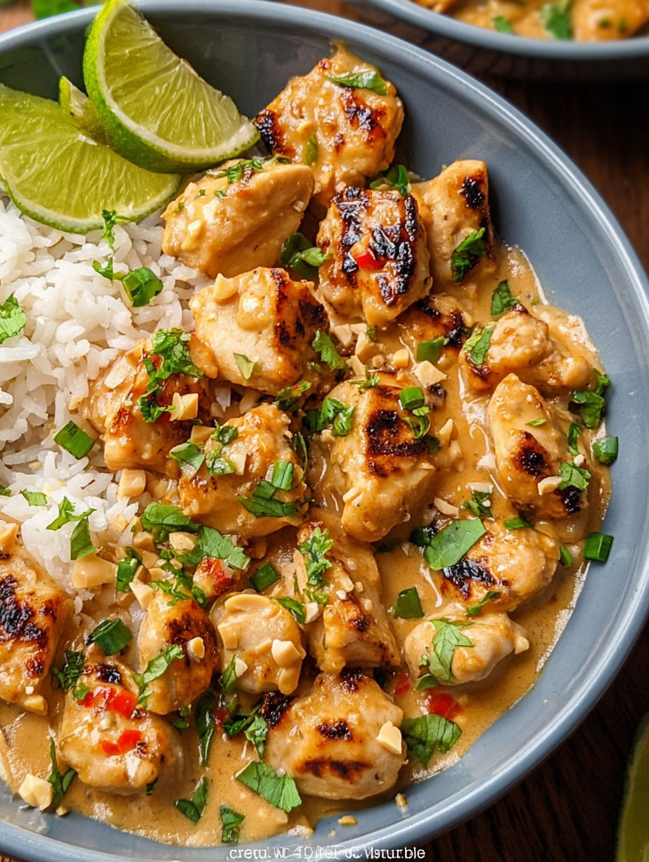 A bowl of Thai Peanut Chicken.