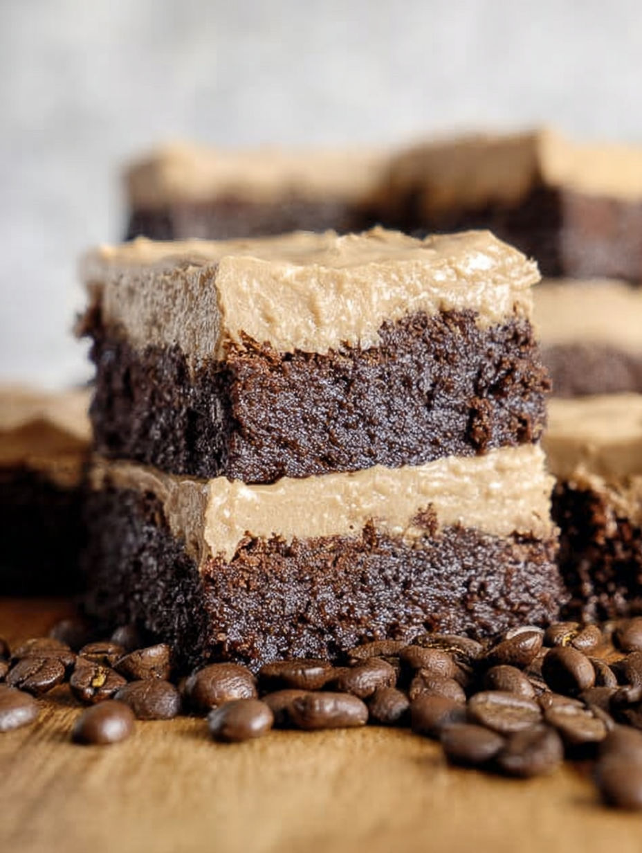 Close-up slice of chocolate caramel coffee cake.
