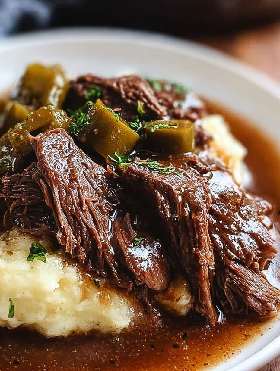 Close up shot showing a tempting Mississippi Pot Roast.
