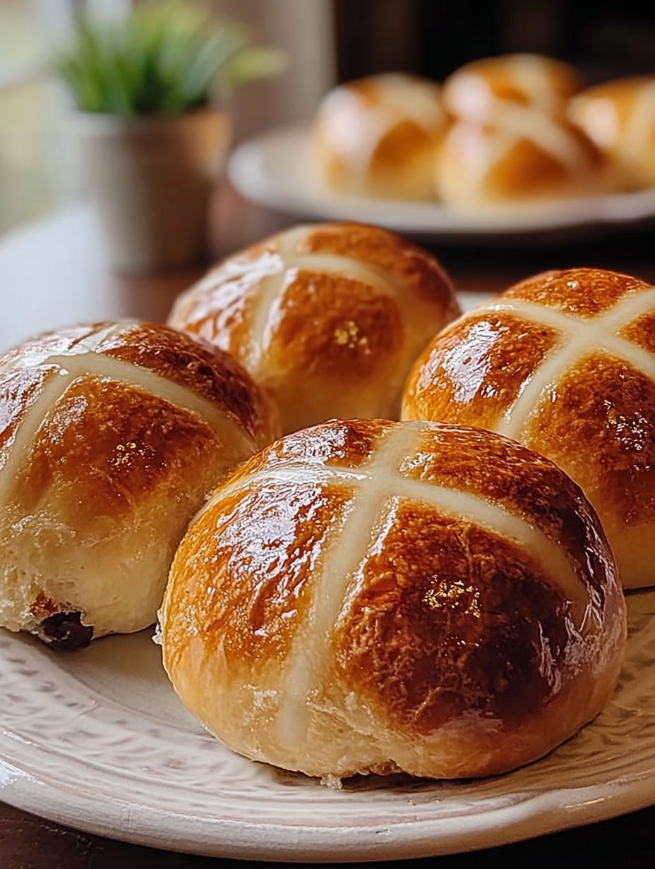 A plate of hot cross buns.
