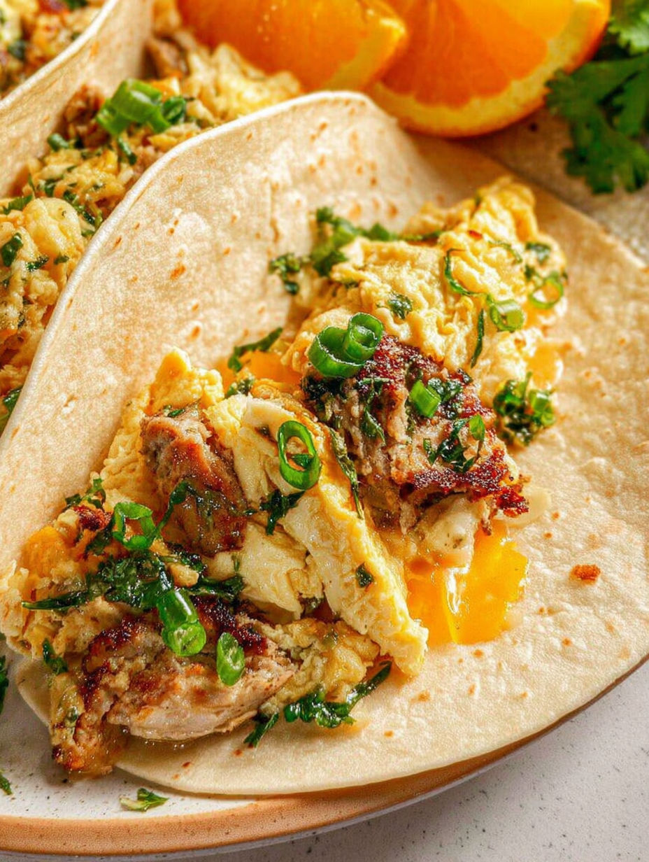 A breakfast taco with egg, sausage, and crispy cheese.