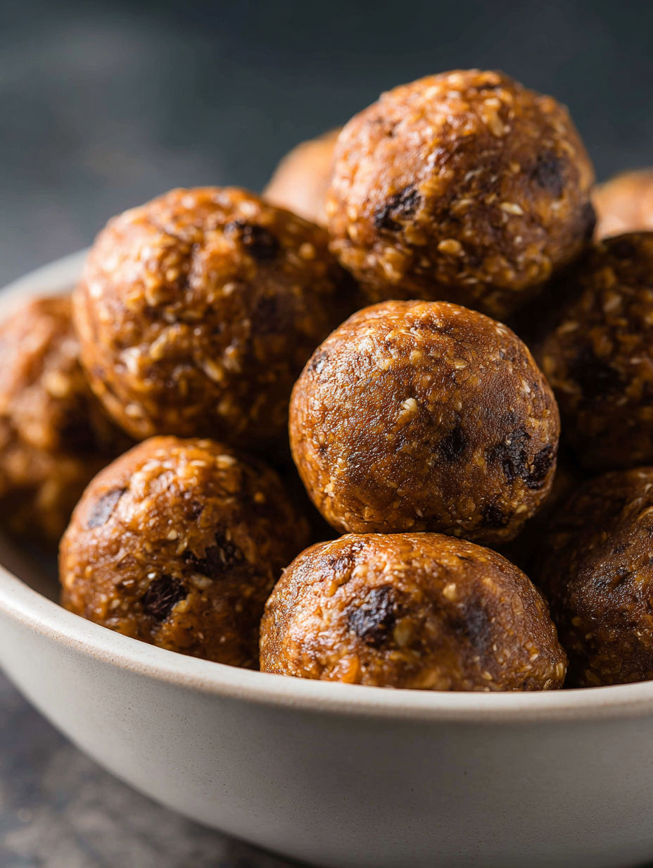 A bowl filled with pumpkin protein bites.