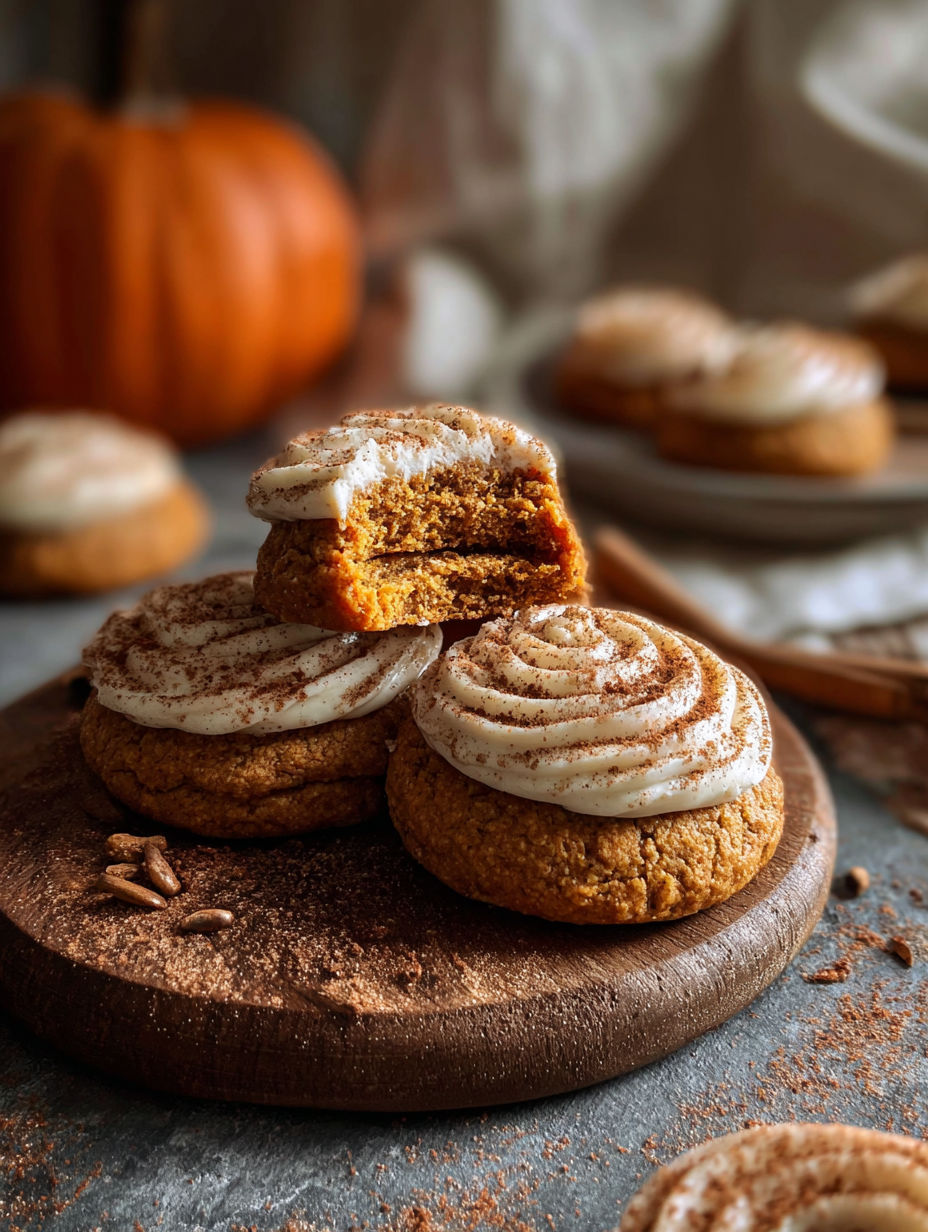 A stack of soft pumpkin cookies.