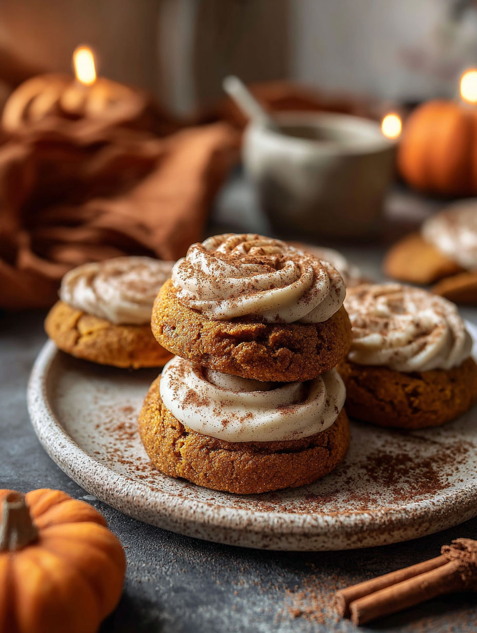 Plate holding soft textured pumpkin cookies.