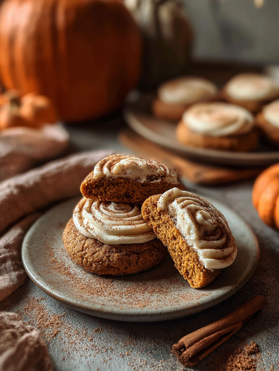A plate full of soft pumpkin cookies.