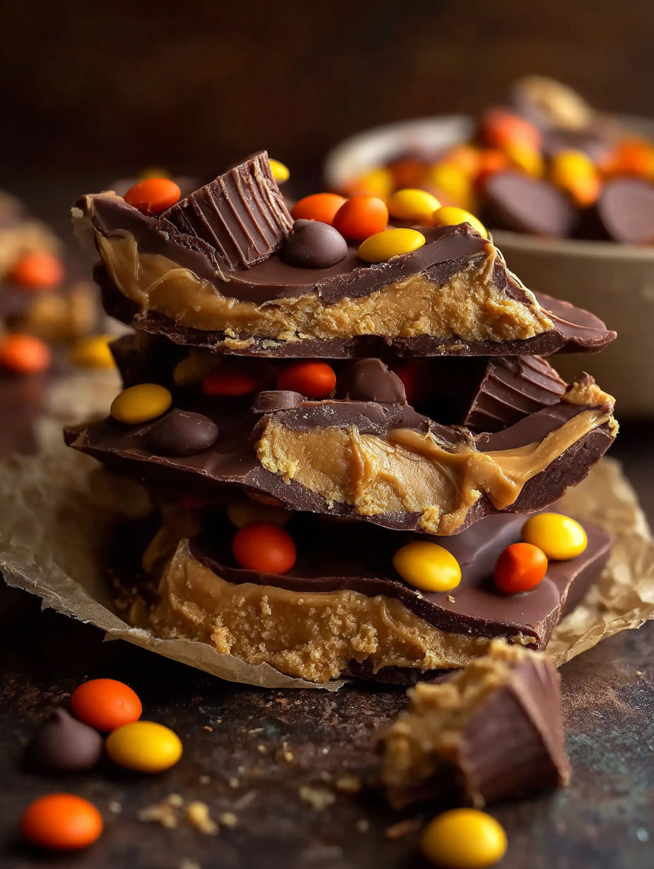 A stack of Reese's Peanut Butter Cup Bark.