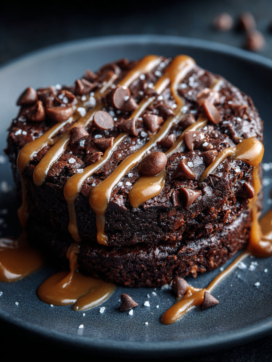Two-minute protein brownie drizzled with caramel.