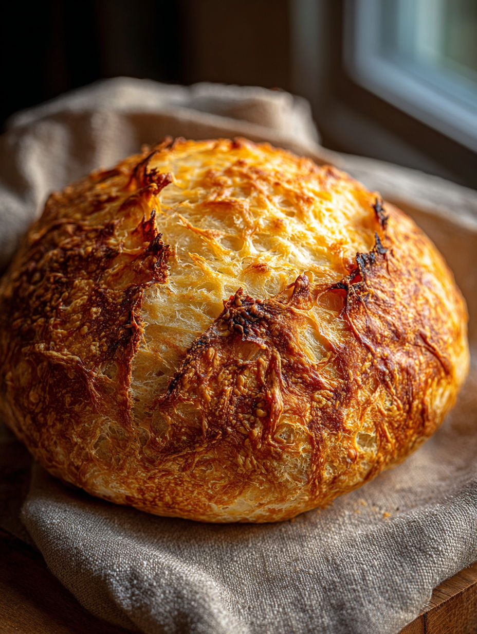 A loaf of bread with a burnt crust.
