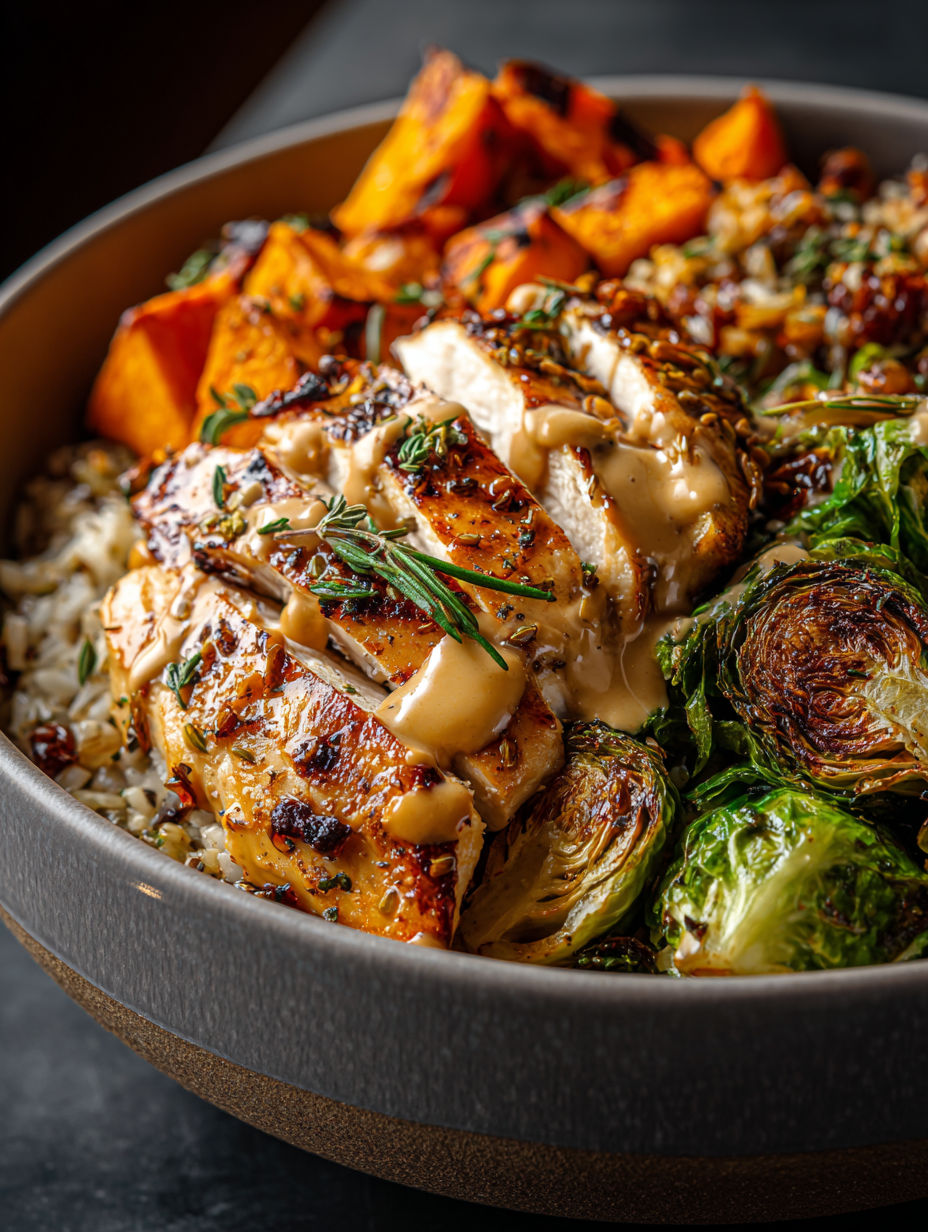 Plate with chicken and veggies on it.