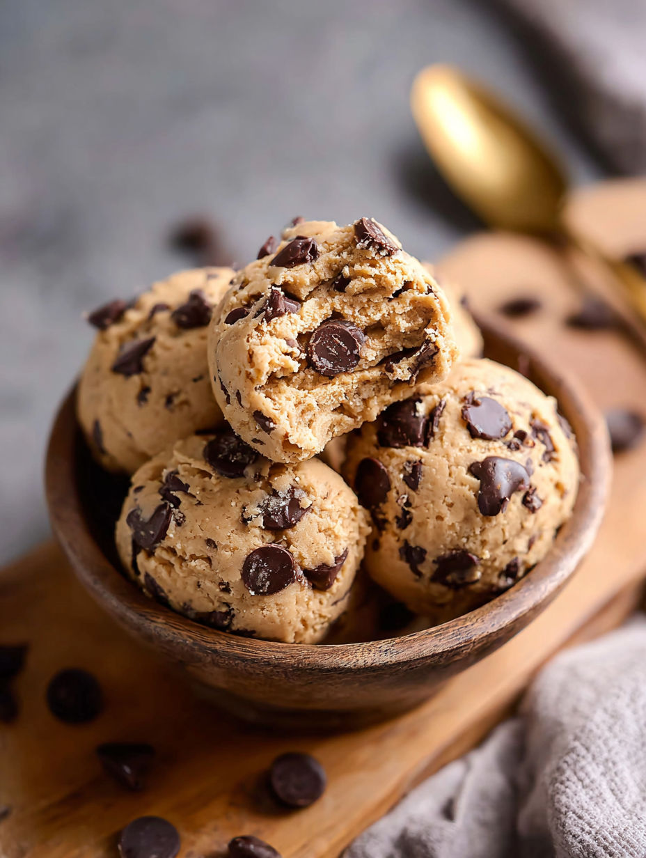 A bowl of chocolate chip cookie dough.