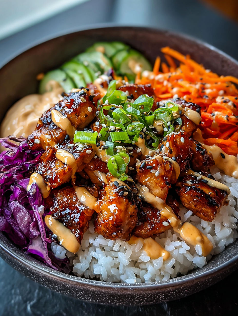 A bowl of food with chicken and vegetables.