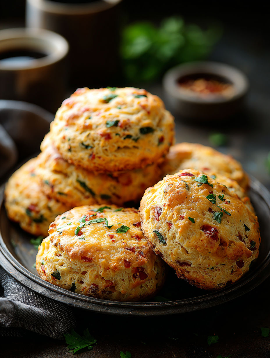 A plate of biscuits with green toppings.