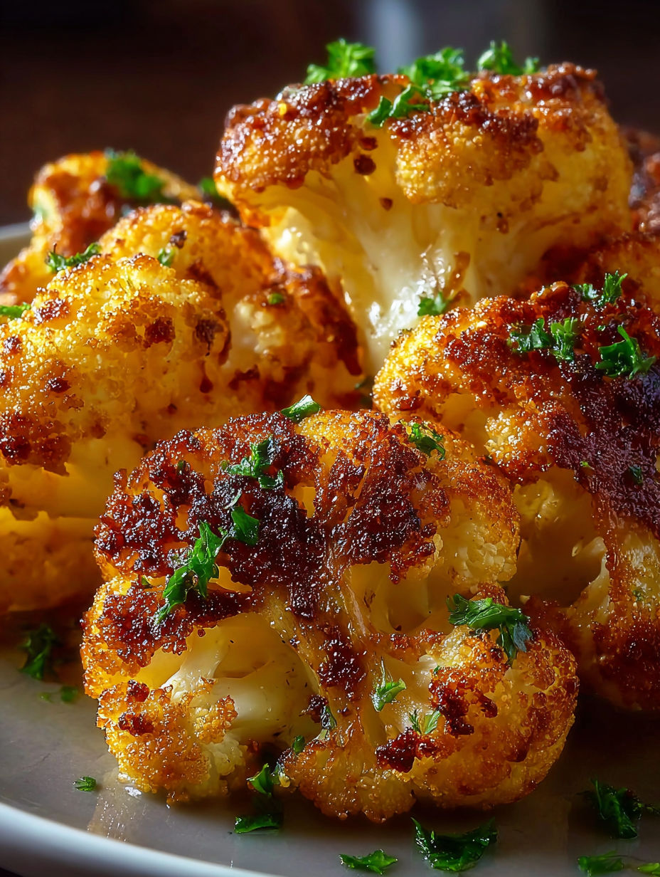 A plate of roasted cauliflower with herbs.