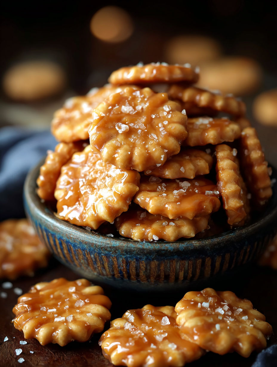 A bowl of caramel crackers.