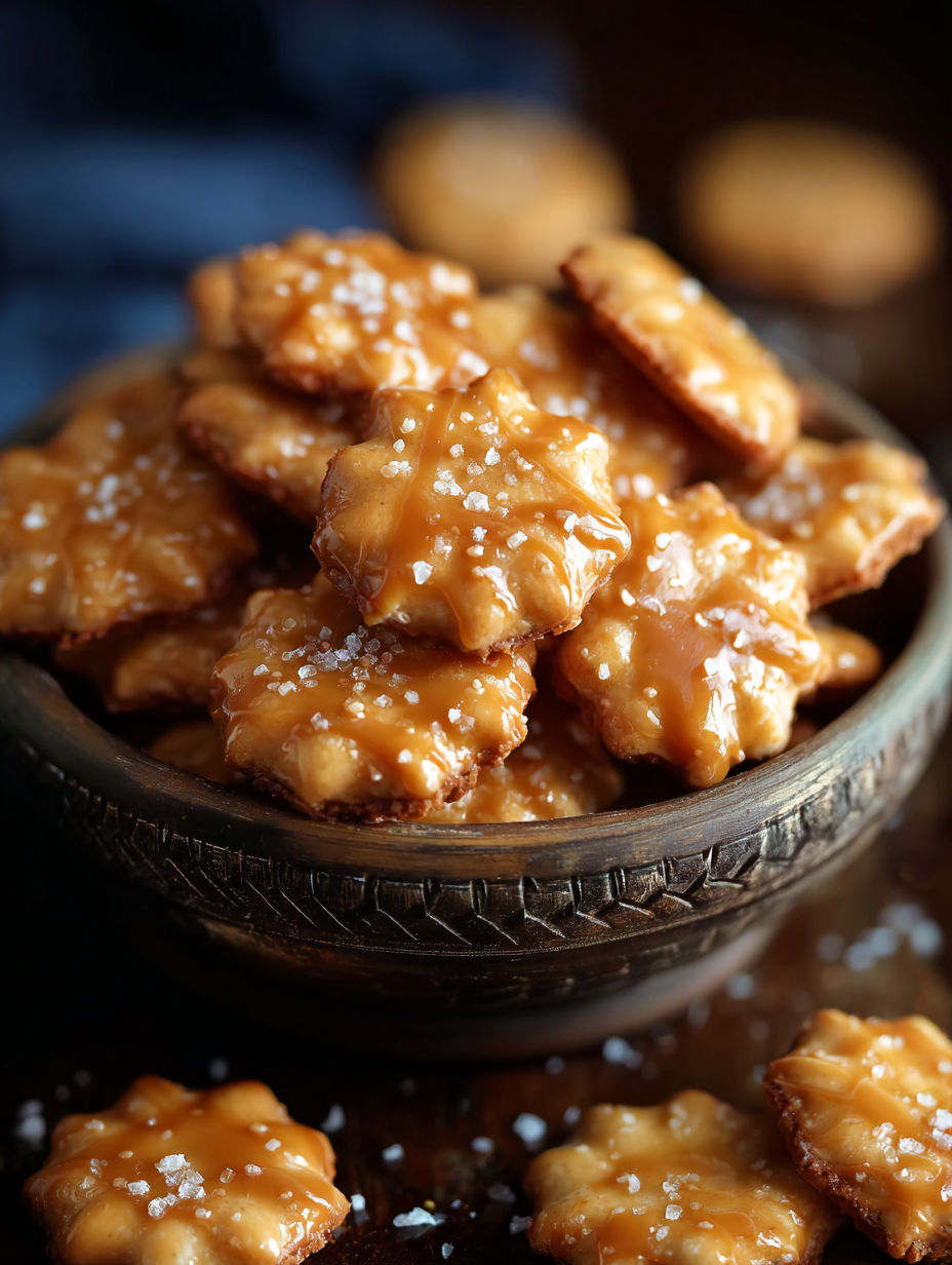 A bowl of caramel crackers.