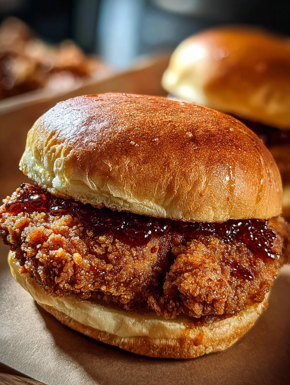 A crispy hot honey chicken sandwich.