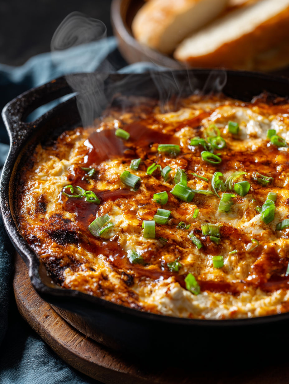 A smoky BBQ chicken dip in a skillet.