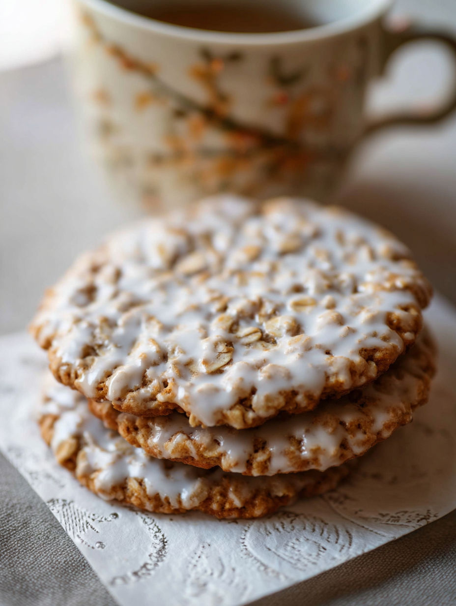 Stack of oatmeal cookies with icing