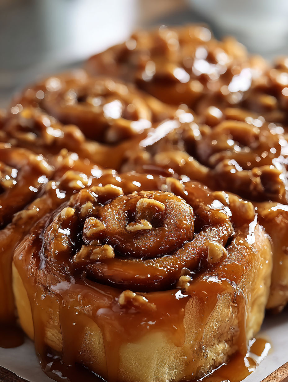 A plate of old-fashioned caramel rolls.