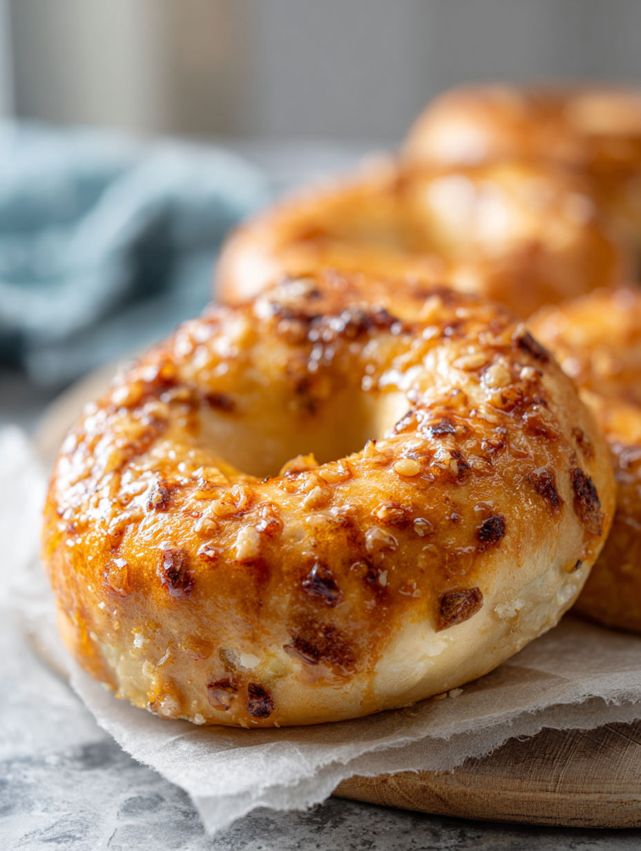 Maple French toast bagels on a table.